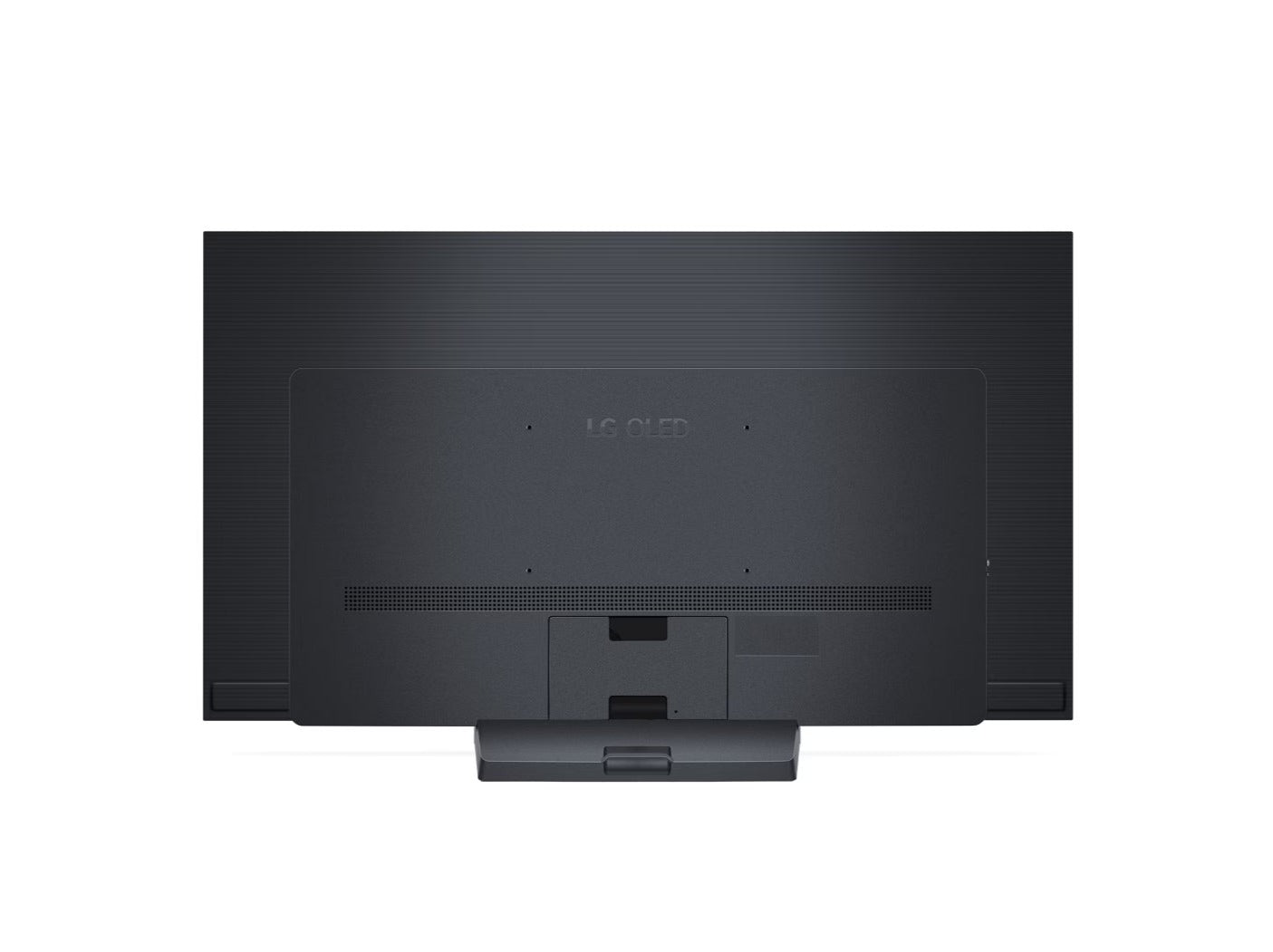 LG 48C3 oled evo televízió hátulnézetben, talpon.